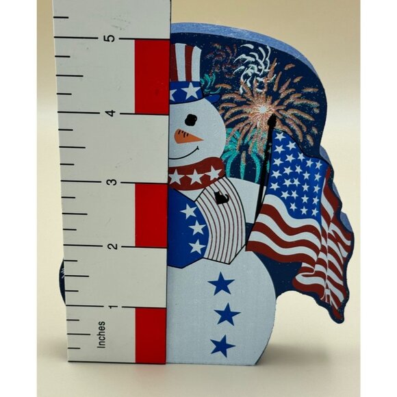 Stars & Stripes Snowman Wooden Decorative Piece By The Cats Meow - Picture 7 of 8
